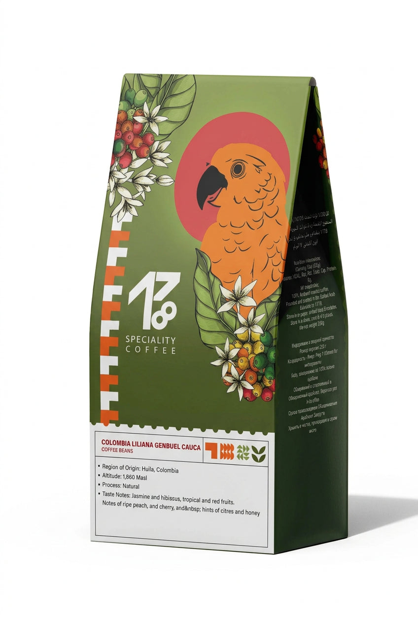 Colombia Liliana Genbuel Cauca coffee bag side — 1718 Coffee Dubai